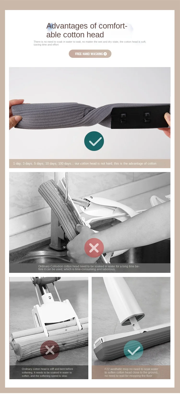 Sponge Mop Hand Wash Free Household Absorbent Rubber Cotton Mop Toilet Folding Squeeze Water With Its Own Cleaning Solution Mop