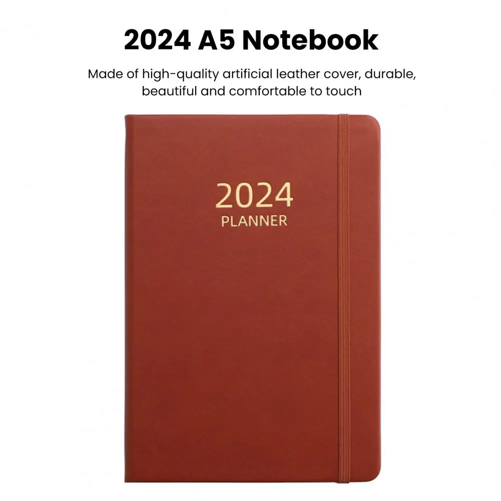 

2024 Work Planner Elegant A5 Faux Leather Hardcover Planner with 360 Ink-proof Pages Elastic Band Student Supplies for 2024