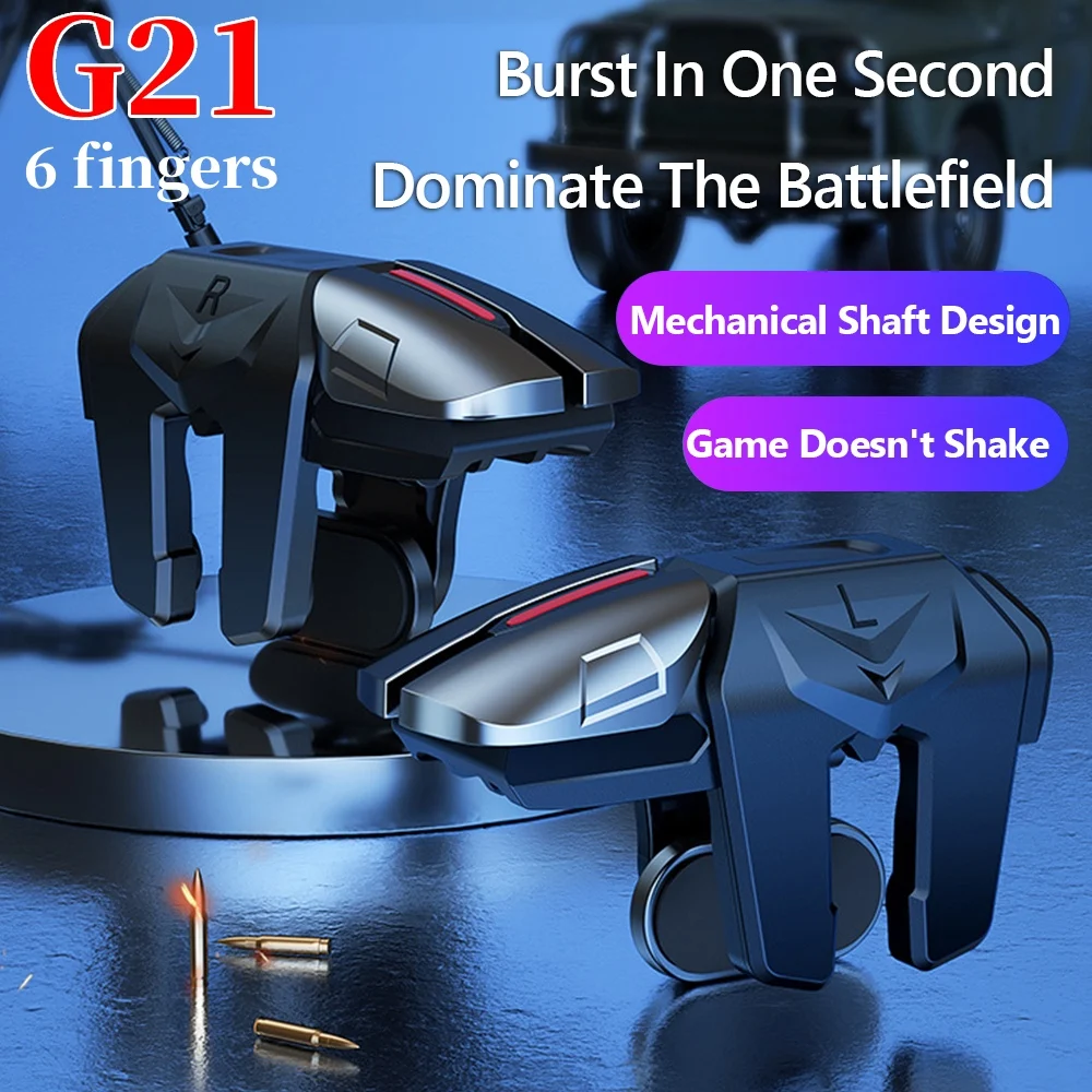 Enhanced Mobile Game Controller - 6-Finger Gamepad with Joystick and Fire Trigger Buttons