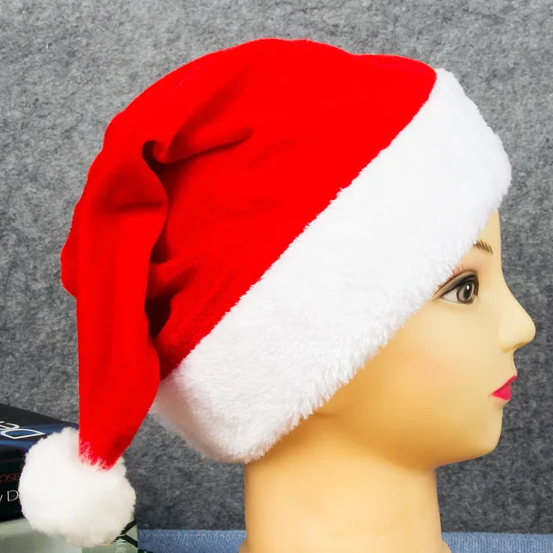 Red Gold Silk Velvet Border Christmas Hat for Adults and Children Snowman Elk Santa Claus Hat Decoration christmas beanie hat