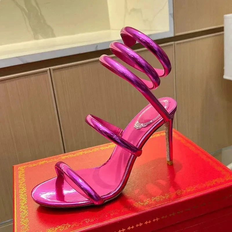 Summer High Heels Sandals Woman Crystal Snake Twine Around Ankle Strap Party Shoes Women Sexy Stiletto Gladiator Sandals Women