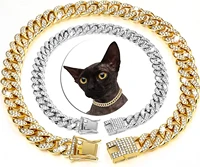 Luxury Gold Cat Necklace Jewelry Rhinestone Pet Cuban Chain Collar Kitten Doggie Wedding Prom Costume Accessories for Cats Puppy 1