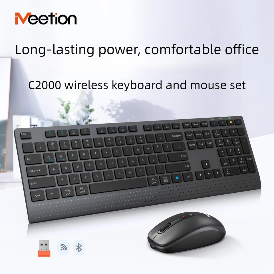 Dual-Mode 2,4-GHz-Funk-Kombinations-Tastatur-Maus-Set mit Stummschaltung, wiederaufladbar und mit Multifunktionstasten für Windows-PC-Gamer_voghion.com