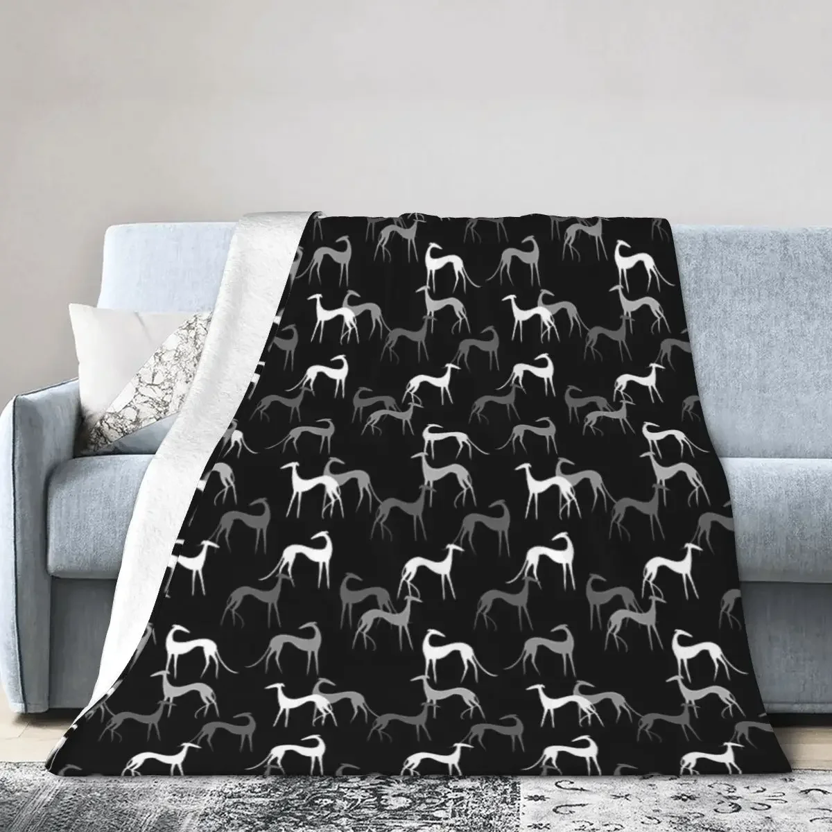

Flannel Throw Blanket Sighthounds In Black Blankets Soft Bedspread Warm Plush Blanket for Bed Living room Travel Home Couch