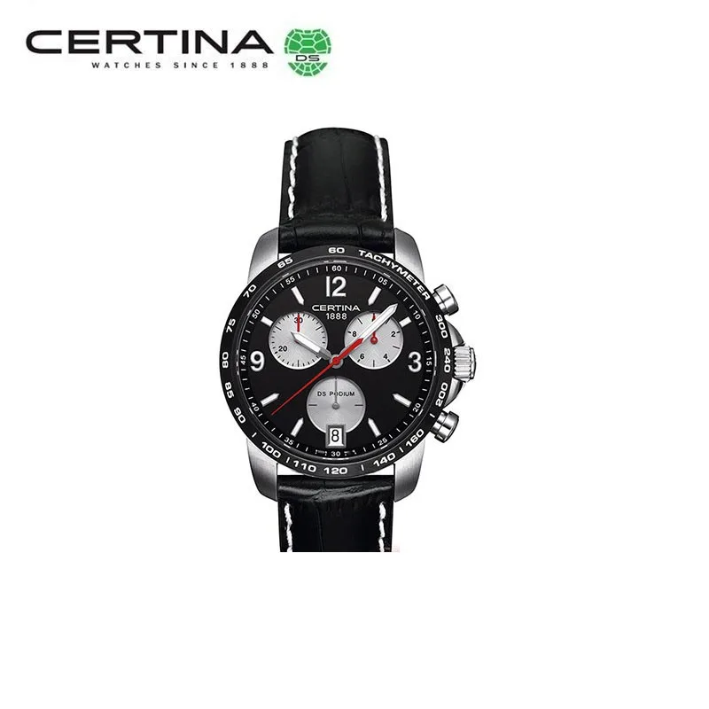 

Часы наручные Certina Мужские кварцевые со стальным браслетом, многофункциональные спортивные светящиеся Роскошные с тремя глазами, с хронографом, черные