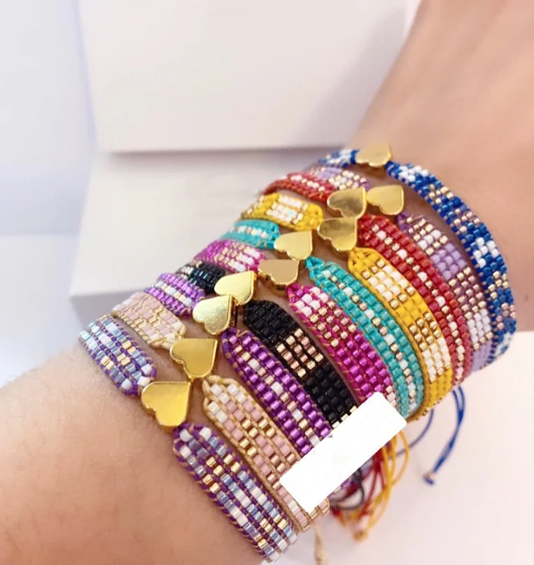 

Hot Selling Miyuki gold and colorful Beads Bracelet Adjustable Handmade heart design Bracelet for women Party jewelry