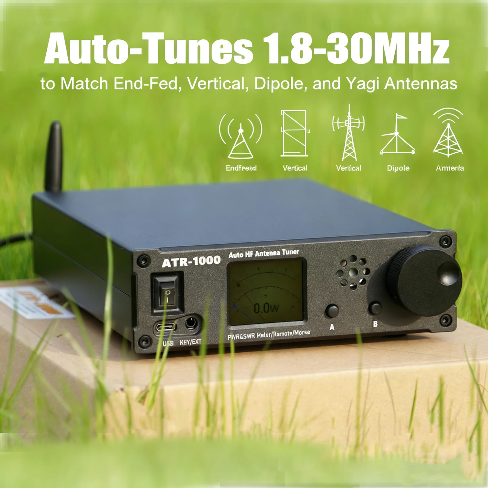 AMNVOLT ATR1000 1000W 1.8-30MHz Automatic Antenna Tuner Lightweight HF Shortwave Radio Tuner WIFI Remote Control Support