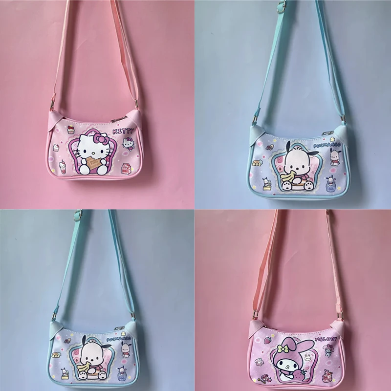 

Сумка на плечо с рисунком Hello Kitty Sanrio, объемная двухсторонняя из искусственной кожи, водонепроницаемая ручная Сумочка с диагональю