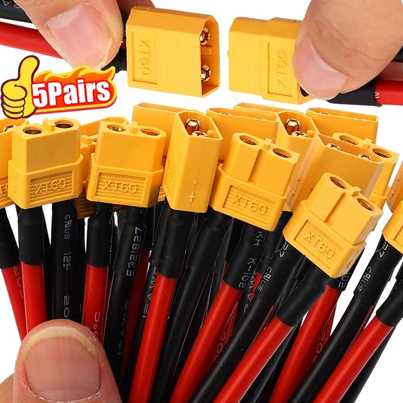 สายต่อปลั๊ก XT60 สายซิลิโคน 12AWG พร้อมหัวต่อ XT60 สำหรับแบตเตอรี่ลิโพ RC รถบังคับ โดรน เรือ สายเคเบิลอะแดปเตอร์ 1