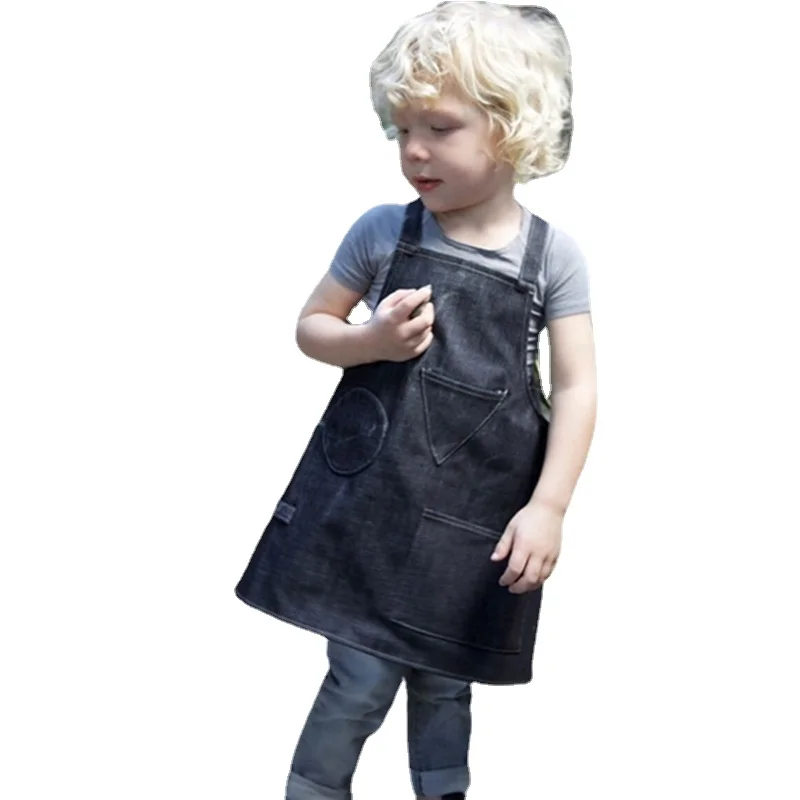 Kid Apron Denim Children Apron Antifouling Have Meals Art Painting Boys Girls Parent-child Interaction Fashion Cute Work Clothes