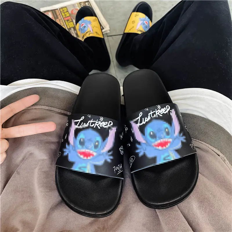 Stitch For Men Summer 2024 New plus size Fashion Outwear Cartoon Sidi Home Indoor Anti Slip Tidal Beach Slippers women sandals