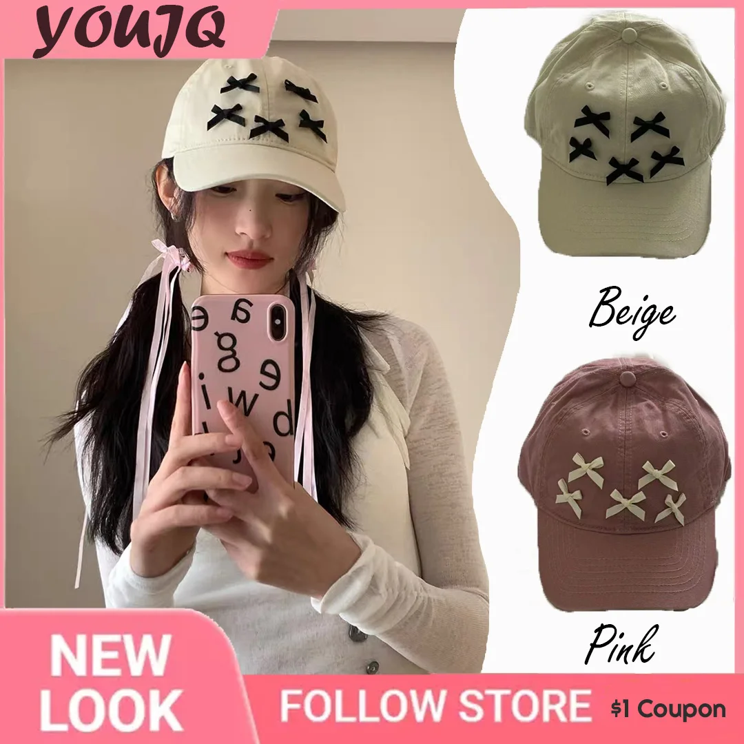 

Sweet Spring Summer Korean Soft-top Baseball Caps Cute Versatile Bow Sunscreen Sunshade Hip-hop Snapback Hats for Women