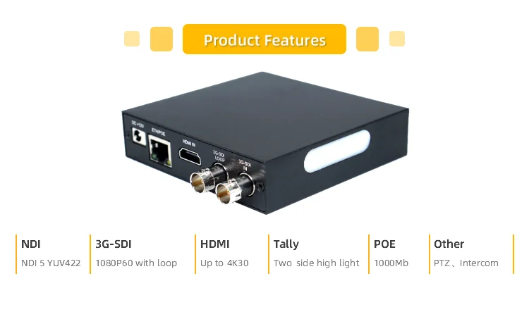 Codificador SDI HDMI NDI 4k30 1080P60 NDI5 Tally Intercom baixa latência 14 S63a00ec3fbae410b968496690cc24339L