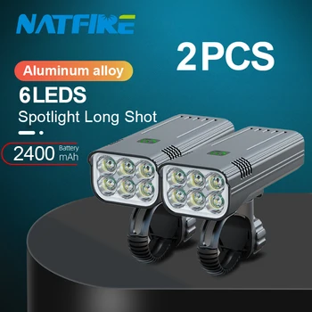 NATFIRE 2 Pcs luce per bici ricaricabile USB 3600LM faro per bici 6 * LED torcia Super luminosa luci anteriori e luce posteriore a colori
