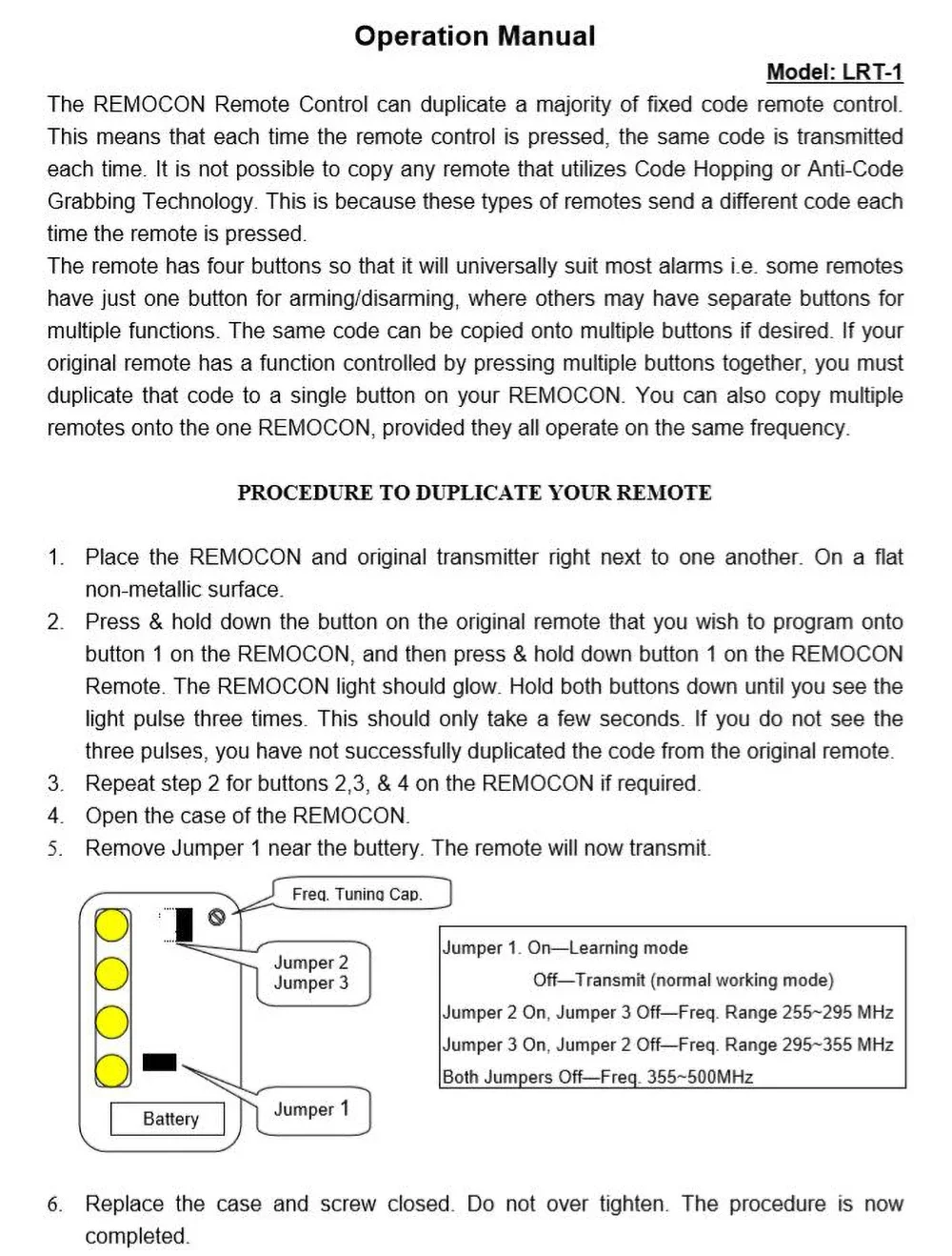 REMOCON Elektrischer Torsender, 280 MHz–450 MHz, universelle Fernbedienung, kompatibel mit RMC-600 LRT-1 Garagenfernbedienung – Detail 4