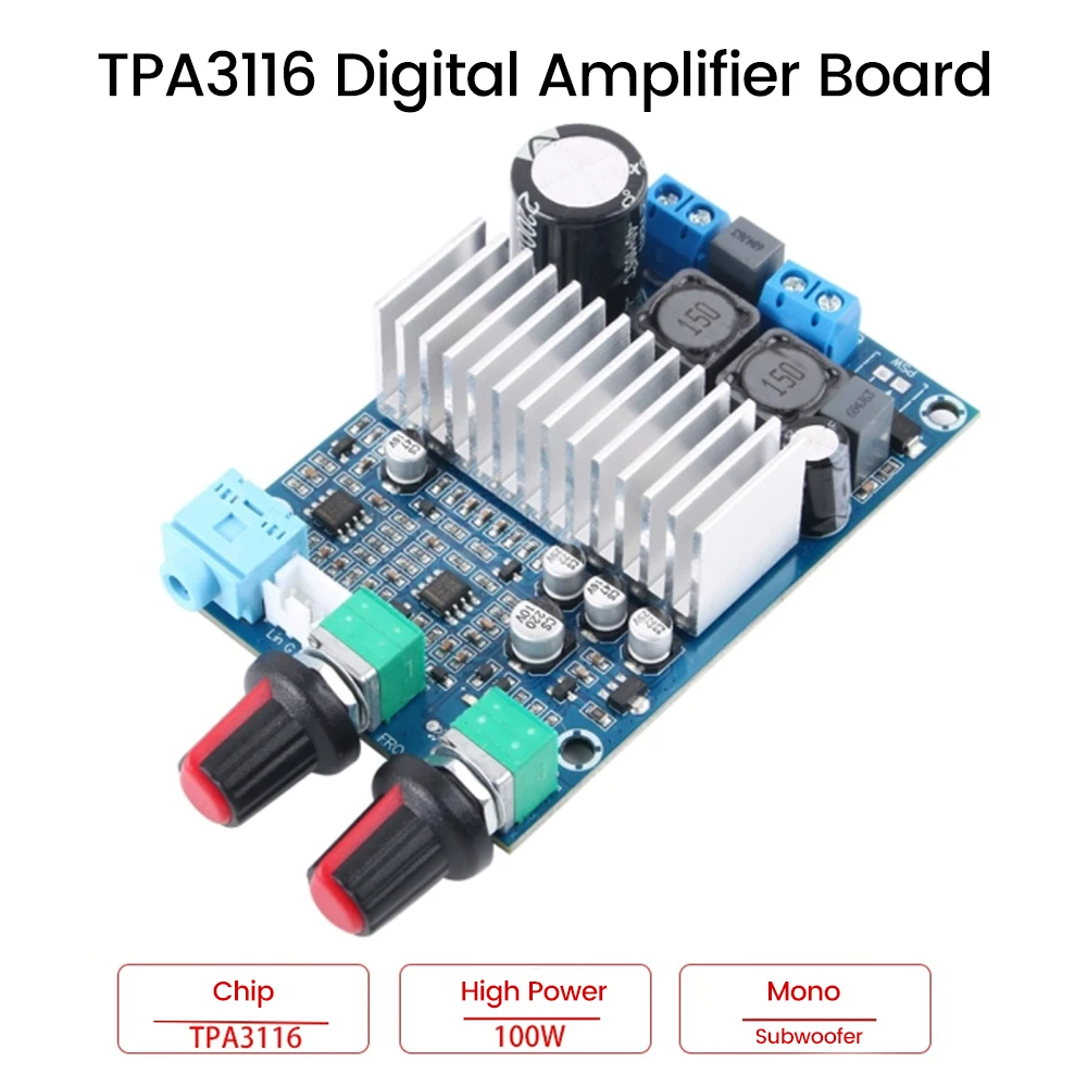 

TPA3116 Subwoofer Amplifier Board Mono TPA3116D2 Super Bass Class D Audio Amplifiers 100W Bass Output DC12-24V
