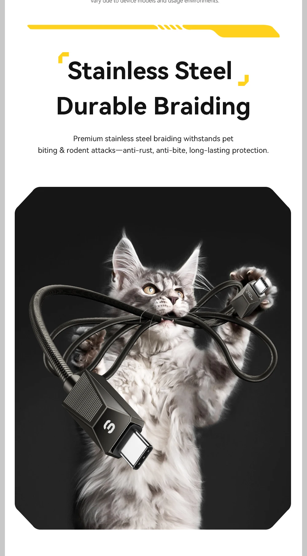 240W Super Fast Charge Type-C Cable 100W Fast Charging Stainless Stee Data Wire