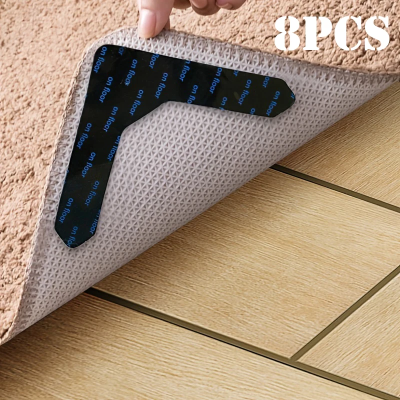 Carpet anti slip stickers anti slip stickers rug gripper carpet anti slip sticker 4/8pcs Carpet Tape Non Slip Rug Tape Reusable Rug Pad Gripper for Area Rugs Dual Sided Adhesive Sticker Keep Corners Flat