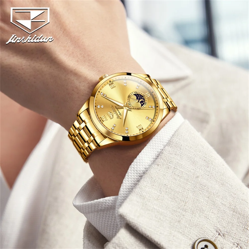 JSDUN 8969 Men's Watch Moon Phase Date Mechanical Watch For Men Original Diamond Scale Business Male Wristwatch Waterproof
