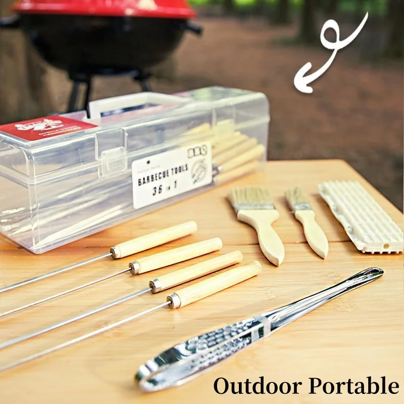

Barbecue Stick Organizer Box for Kebabs Kebabs Iron Stick Barrel Supplies Bucket Full Set of Tools Ultra Thin Long Strip Outdoor