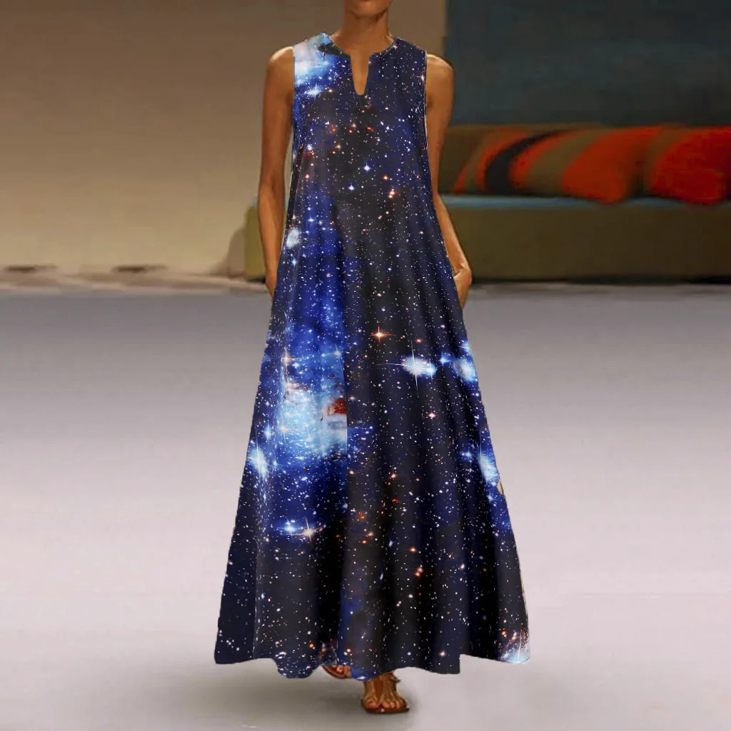 Retro O-Neck Print Party Maxi Dress Half Sleeve