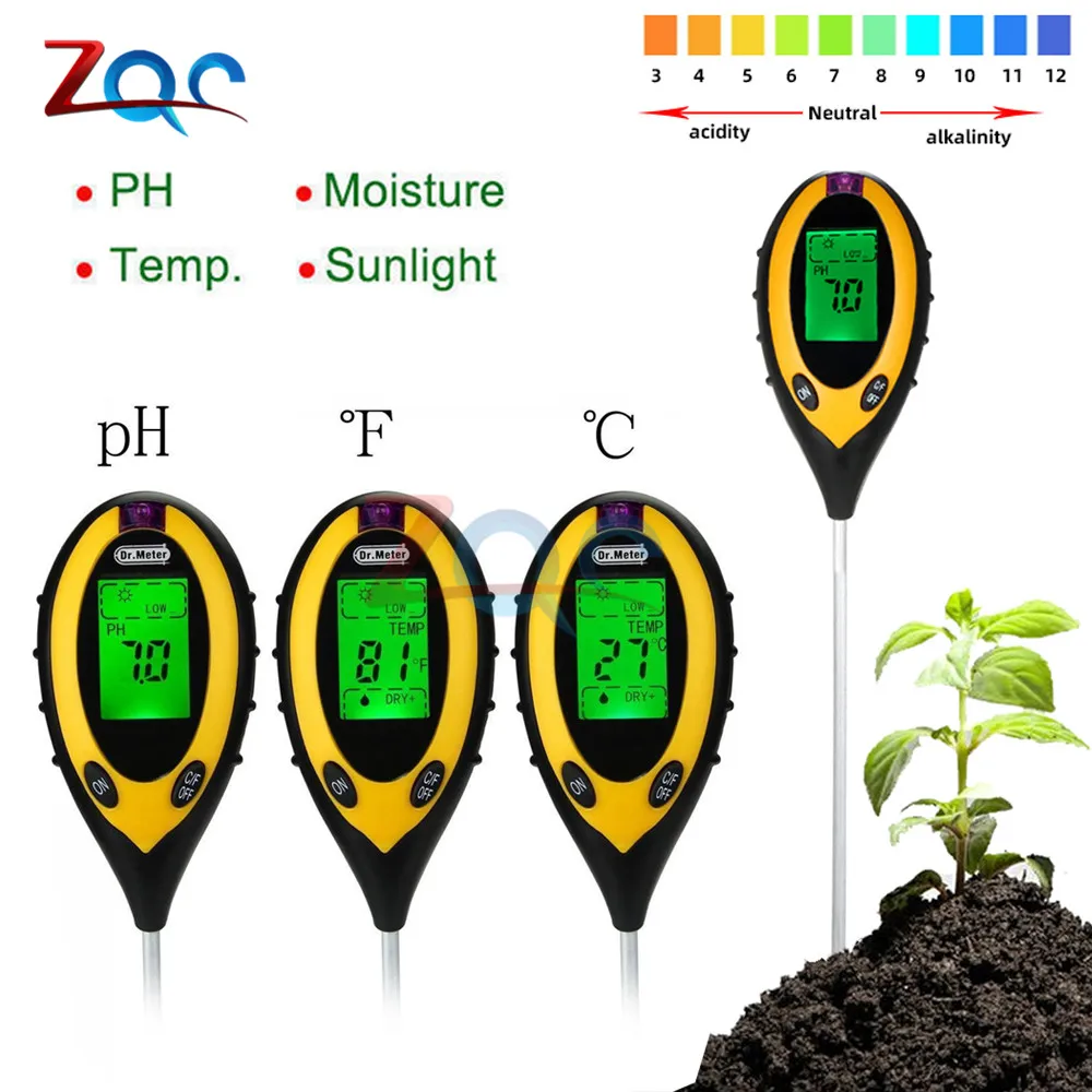 Medidor de pH, humedad, temperatura y luz de suelo YHEQUIPMENT YH-Soil4in1  