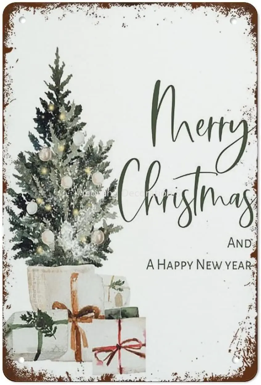 Merry Christmas and A Happy New Year,Christmas Printable,Wall Decor,Christmas Card Retro Metal Tin Sign Vintage Aluminum