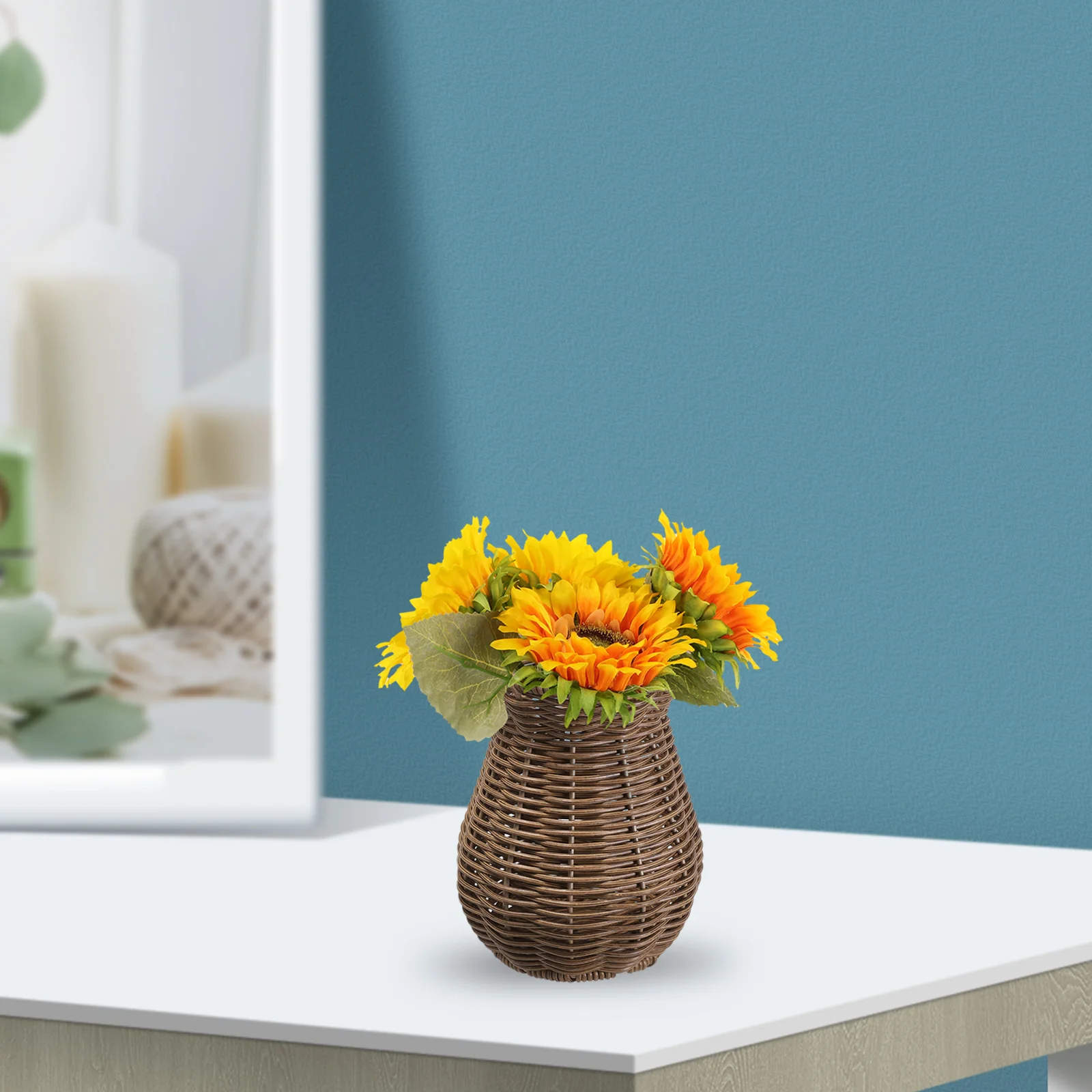 Decorative Vase Dried Flower Holder Vases Simple Flowers Imitation Rattan Basket Simulation 4