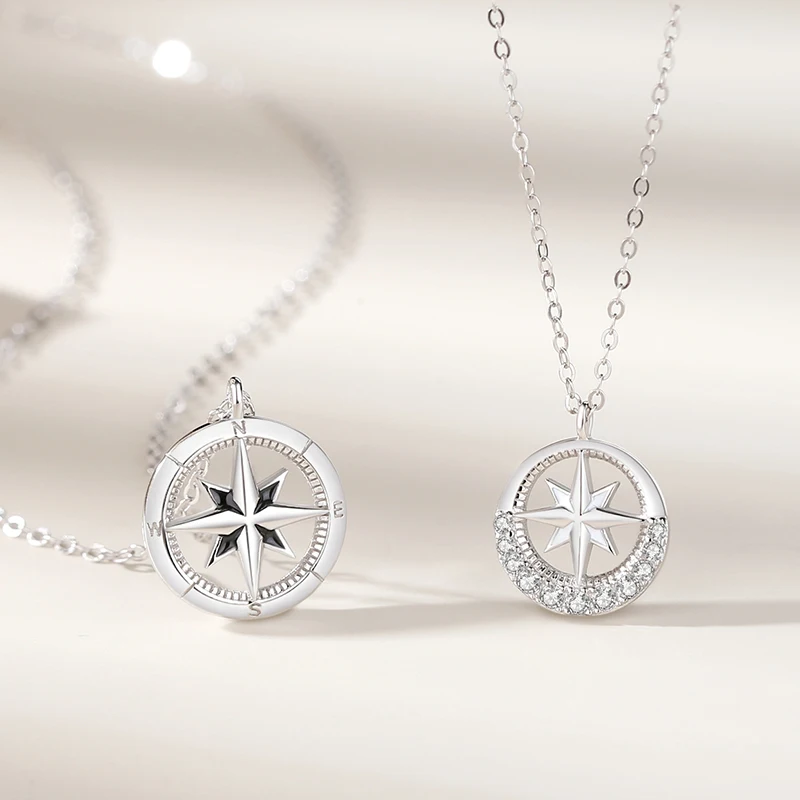 JIALY AAA CZ Star Compass S925 Sterling Silver Couple Necklace Simple Clavicle Chain For Women Birthday Jewelry Gift