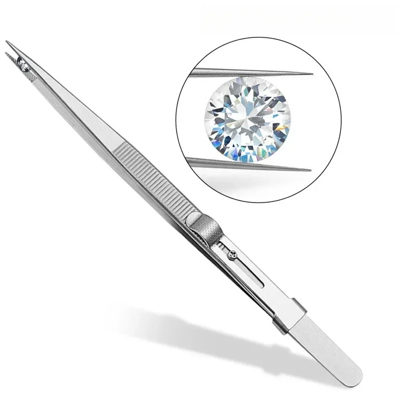 Stainless Steel Precision Tweezers Adjustable Slide Lock Antistatic Jewelry Eyebrow Craft For Electronic Component Repair Tools