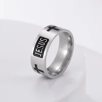 EUEAVAN Stainless Steel Jesus Cross Men Ring Black 8MM Wide Punk Hip-hop  Finger Rings Religious Christian Prayer Amulet Jewelry 2