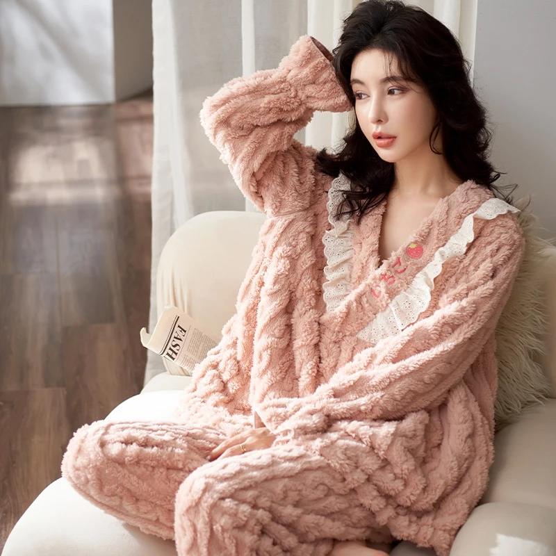 sachin and babi light blue dress New Flannel Sleepwear Winter Warm Thicken Loose Night Dress Women Fancy  Solid Color Nightgowns Lounge Homewear Buy cheaply on Joom main image 1