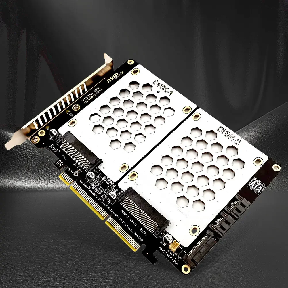 U.2 Dual Drive Adapter Card 2.5 Inch SATA Hard Drive To PCIE4.0 Split Card U2 To PCI E Adapter Card U.2 PCIe Adapter U.2 Dual Drive Adapter Card 2.5 Inch SATA Hard Drive To PCIE4.0 Split Card U2 To PCI E Adapter Card U.2 PCIe Adapter