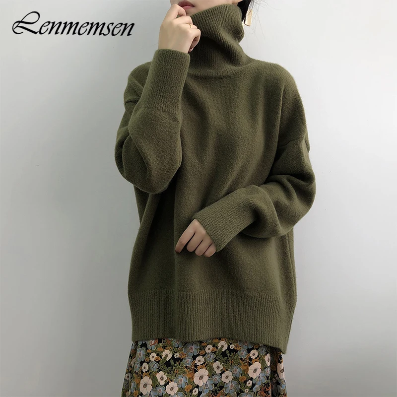 

Lenmemsen Loose Turtleneck Knitted Sweater Women 2023 Winter New Fashion Simple Solid Pullovers Female Casual Basic Jumper Girl