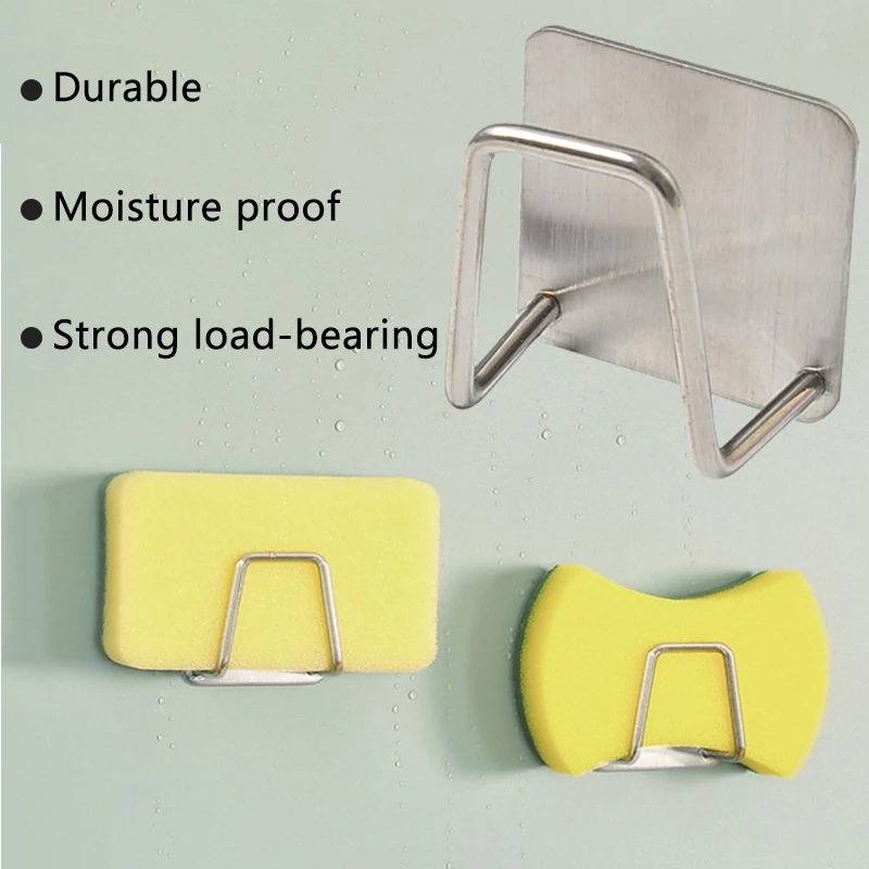 Sink Sponge Rack Stainless Steel Kitchen Sink Drain Basket Drain Cleaning Brush Hook Wall Hooks Home Organizer