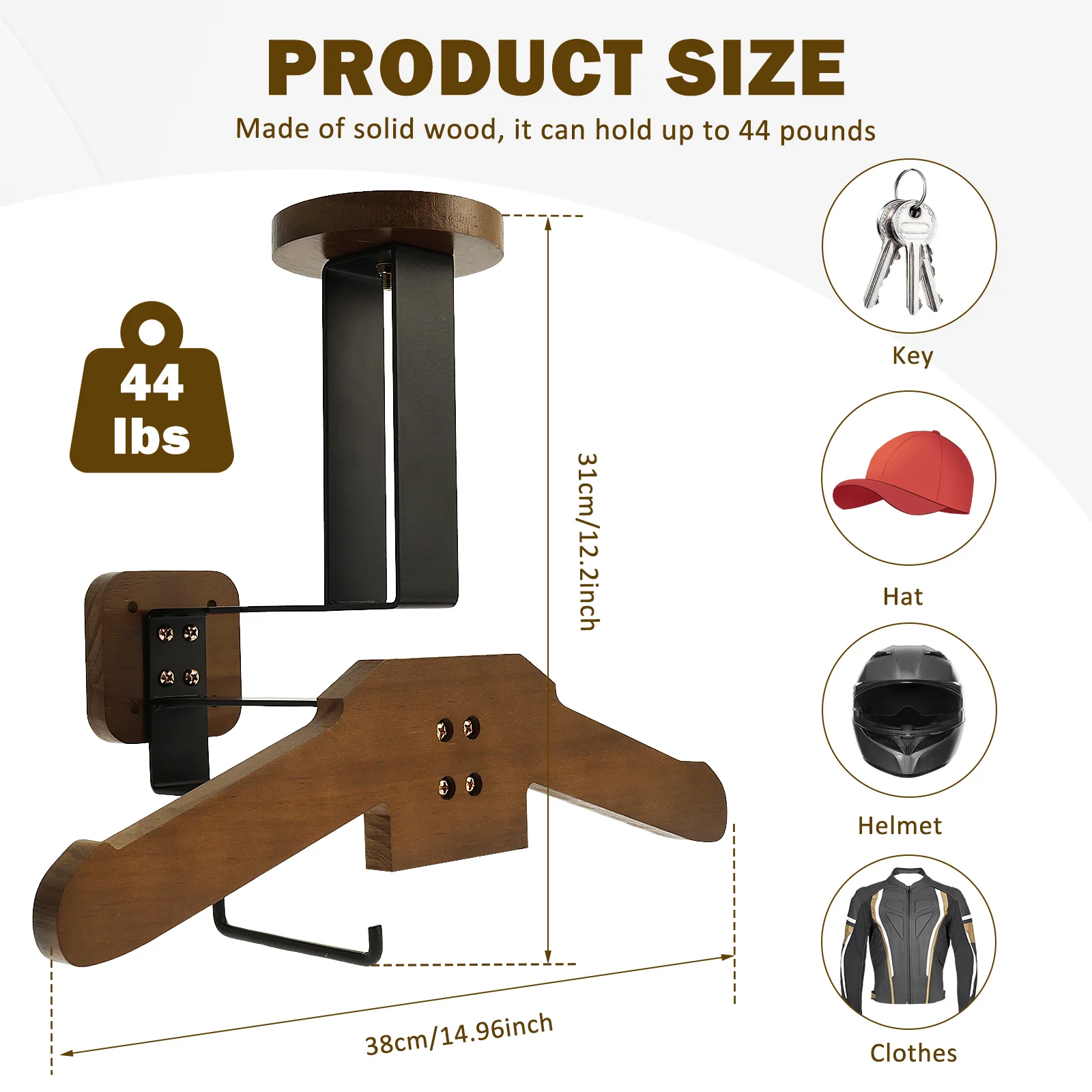Helmet Rack Wall Mount Wood Motorcycle Helmet Holder All-in-one Helmet Key Rack Bicycle Helmet Display Hanger for Keys Gloves 3