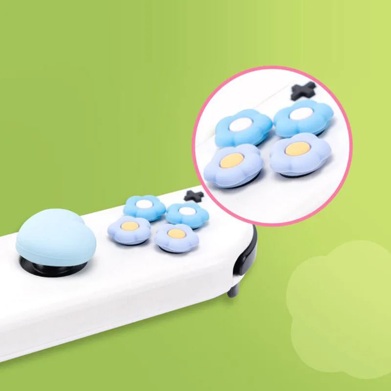 Flor Coração Silicone Soft D-pad Botão Cruz Abxy Key Sticker Capa de Pele para Interruptor Oled ns Joy-con Thumb Stick Grip Cap Cover - Image 6