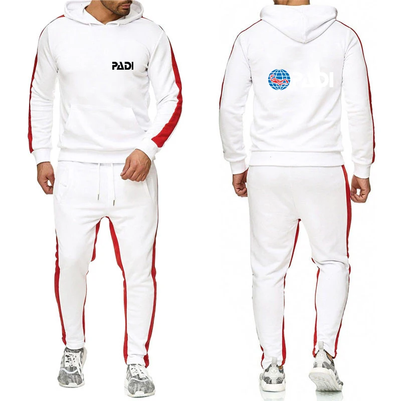 Spring Autumn New Men Scuba Driver Padi Two-Piece Casual Loose Long Sleeve Pants O Neck Solid Color Pullover+Running Pant Set