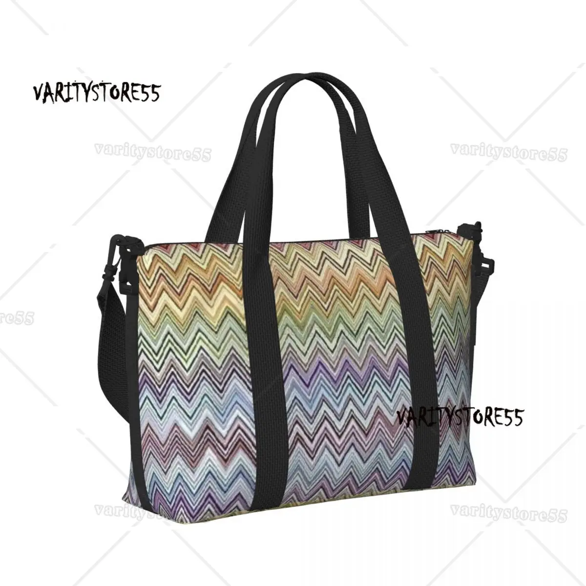 Boho Chic Modern Zigzags Beach Tote Bag for Women Extra Large Gym Carry On Geometric Multicolor Travel Shopping Bags