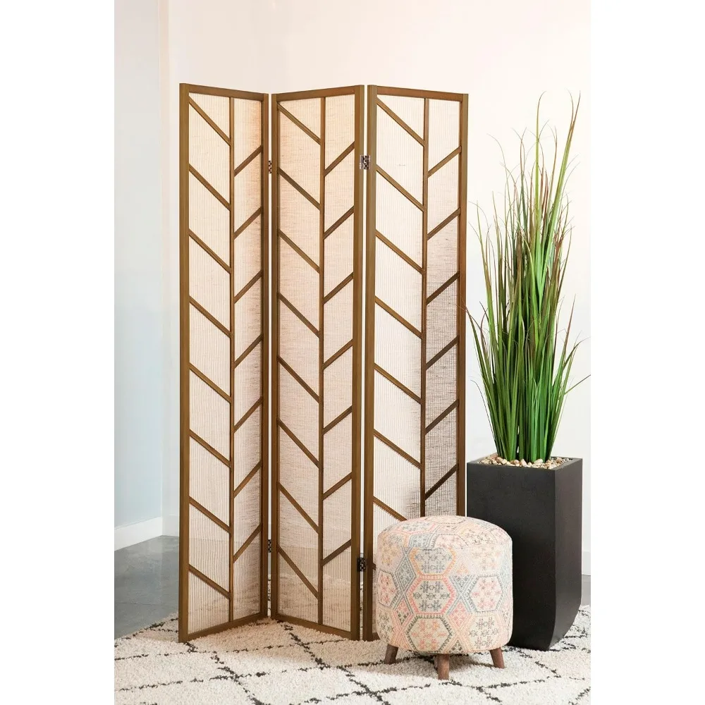 Pine Wood 70-Inch 3-Panel Folding Shoji Screen with Linen Fabric and Metal Hinges by Coaster Home Furnishings - Mila