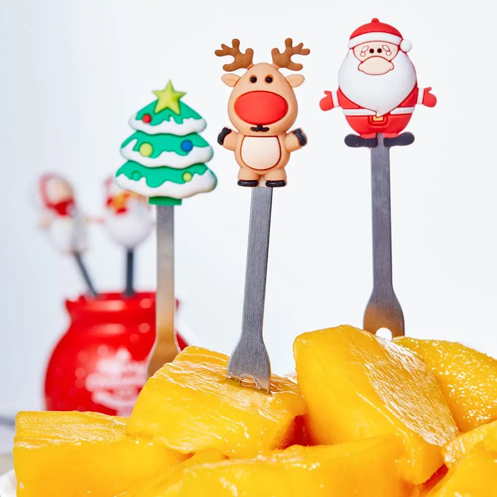 1 Set Christmas Tree Stainless Steel Dessert Fruit Forks With Holder Set Mini Cute Salad Food Cutlery Dinnerware Kitchen Gadgets picnic cutlery set western style cutlery set camping cutlery set stainless steel cutlery set cutlery set wooden cutlery set