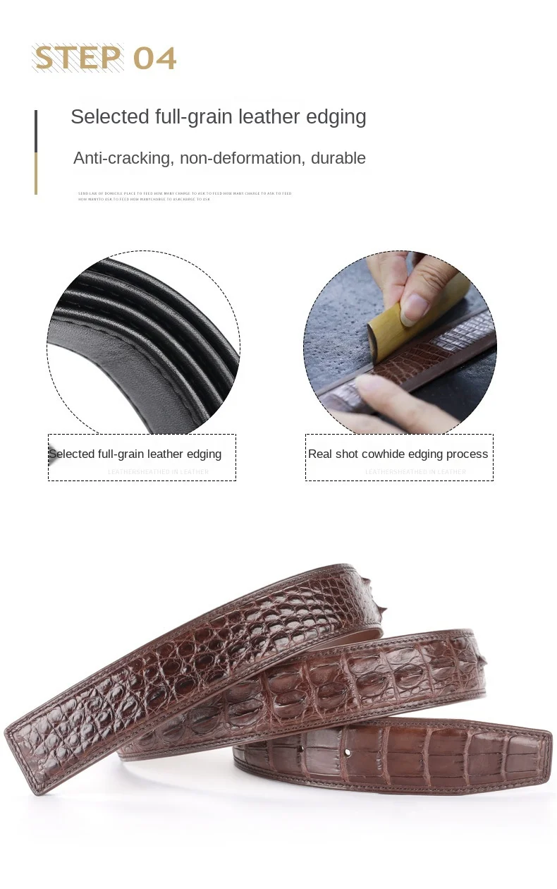 2021Crocodile leather belt genuine leather men`s belt smooth buckle seamless trouser belt