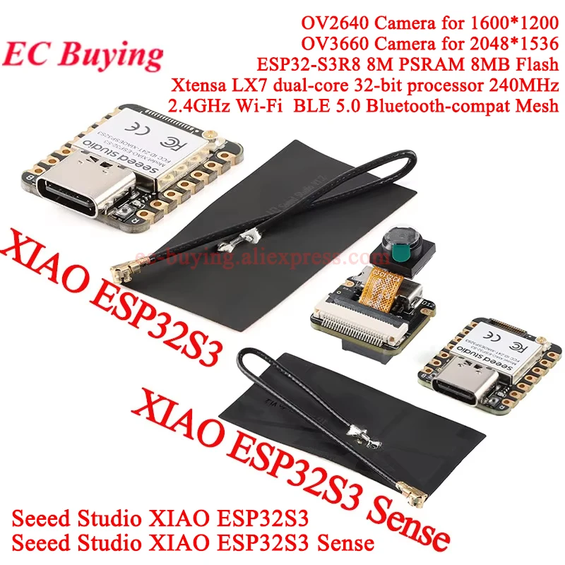 1Pc-10Pcs Seeed Studio XIAO ESP32S3 Sense Seeeduino ESP32-S3 2.4G WiFi Wireless BLE Mesh 5.0 OV2640 OV3660 Camera Module Board
