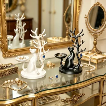 Portagioie a Forma di Gatto Stampato in 3D, Organizzatore da Scrivania Creativo a Forma di Albero, Supporto per Gioielli Unico, Decorazioni Multifunzionali