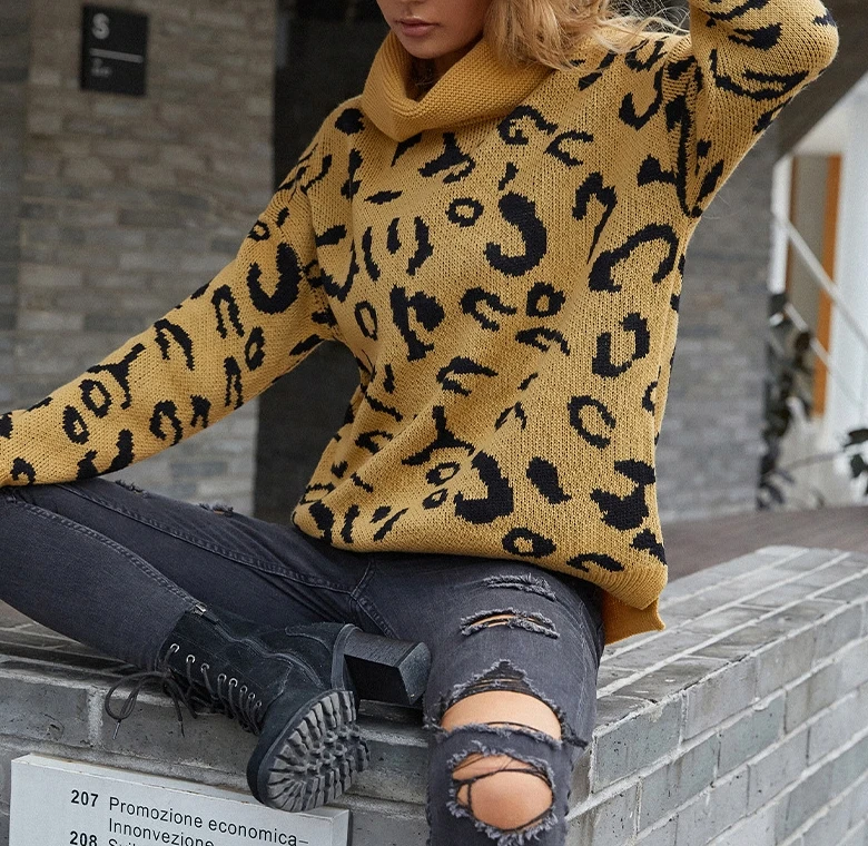Leopard Sweater Fashion Pullover Knit Long Sleeve 2023 New Hot Selling Fashion Women's Autumn and Winter