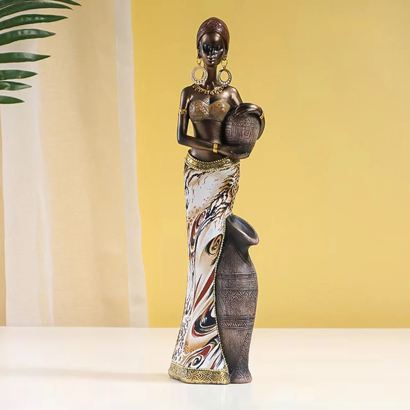 Vintage African Style Resin Handicraft Ornaments - Black Women's Art Sculptures