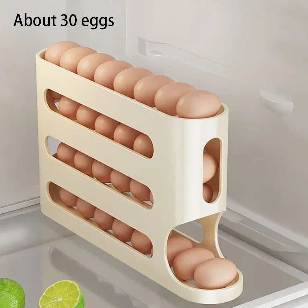 Egg Storage Box-4 Layers Automatic Rolling Egg Holder Rack Fridge Egg Storage Box Container Kitchen Refrigerator Dispenser Fridge Organizer