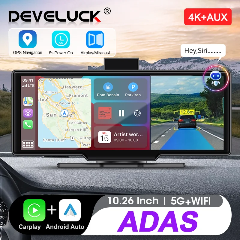 Видеорегистратор ADAS 4K, 10,26 дюйма, GPS-навигация, две камеры