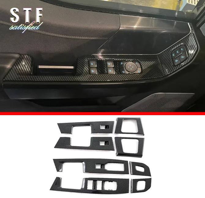 

Carbon Fiber Style Interior Door Window Buttons Cover Trim For Ford F-150 F150 2021 2022 Car Accessories Stickers