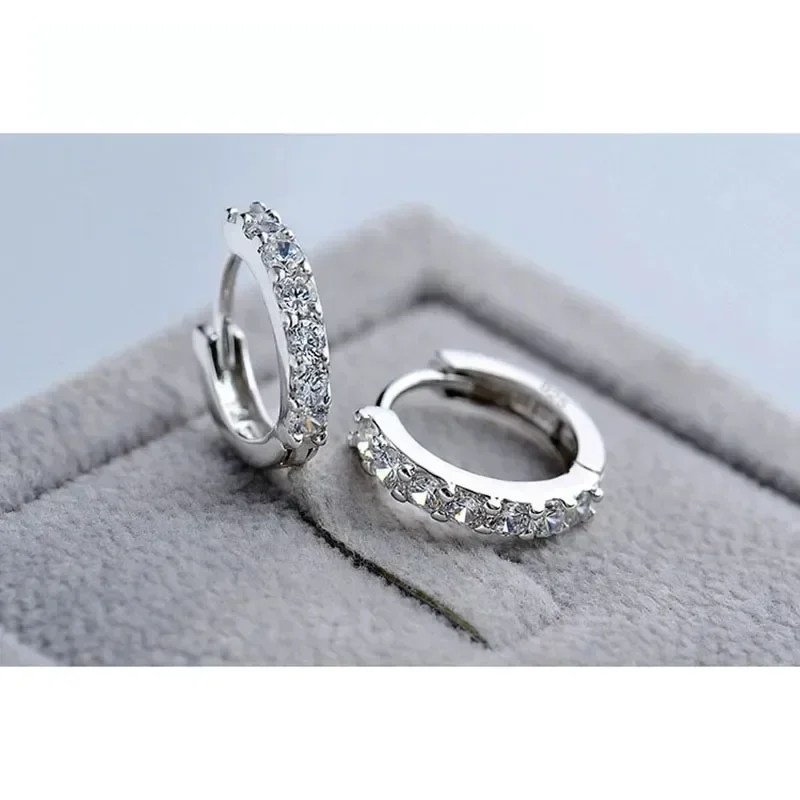 925 Silver Plated Hoop Earrings For Women - Rhinestone Crystal Luxury Jewelry Set Romantic Gift Stylish Elegant Earrings
